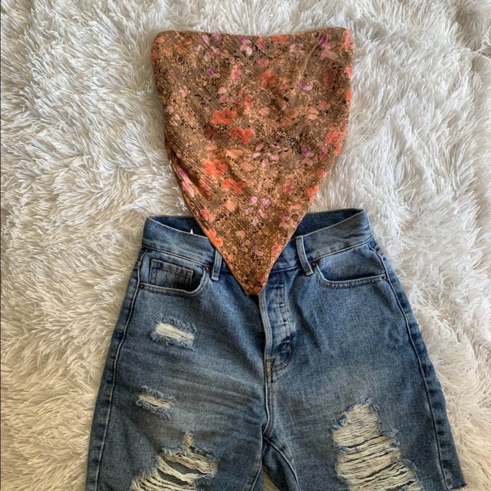 Free People Brown Floral Tube Top